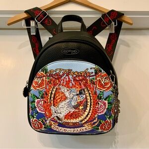 Ed Hardy Black Backpack with Vibrant Multicolor Design